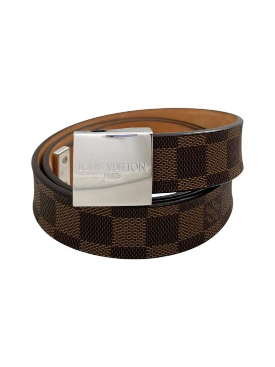 Louis Vuitton Belt Ceinture Carre Damier Ebene Logo Buckle Silver